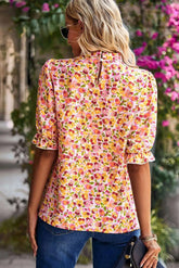 Boho-Bluse mit Rüschen und Stehkragen, gelb